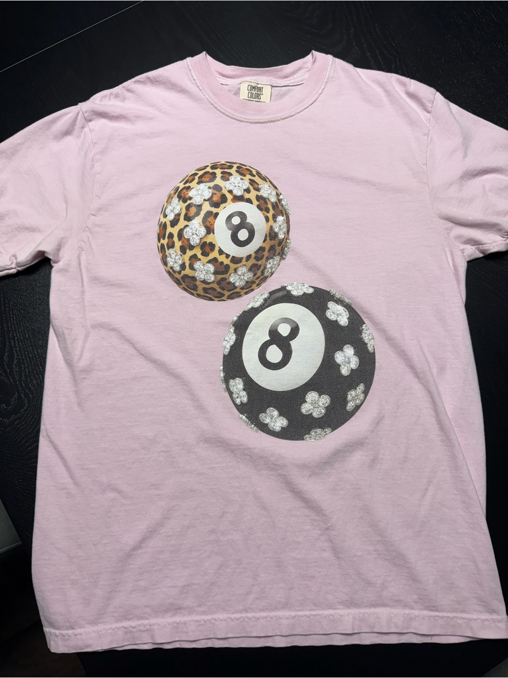 Candy Pink Graphic Tee with Leopard & Floral 8-Ball Design